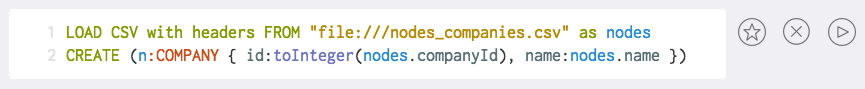 Cypher command window: loading nodes into the database