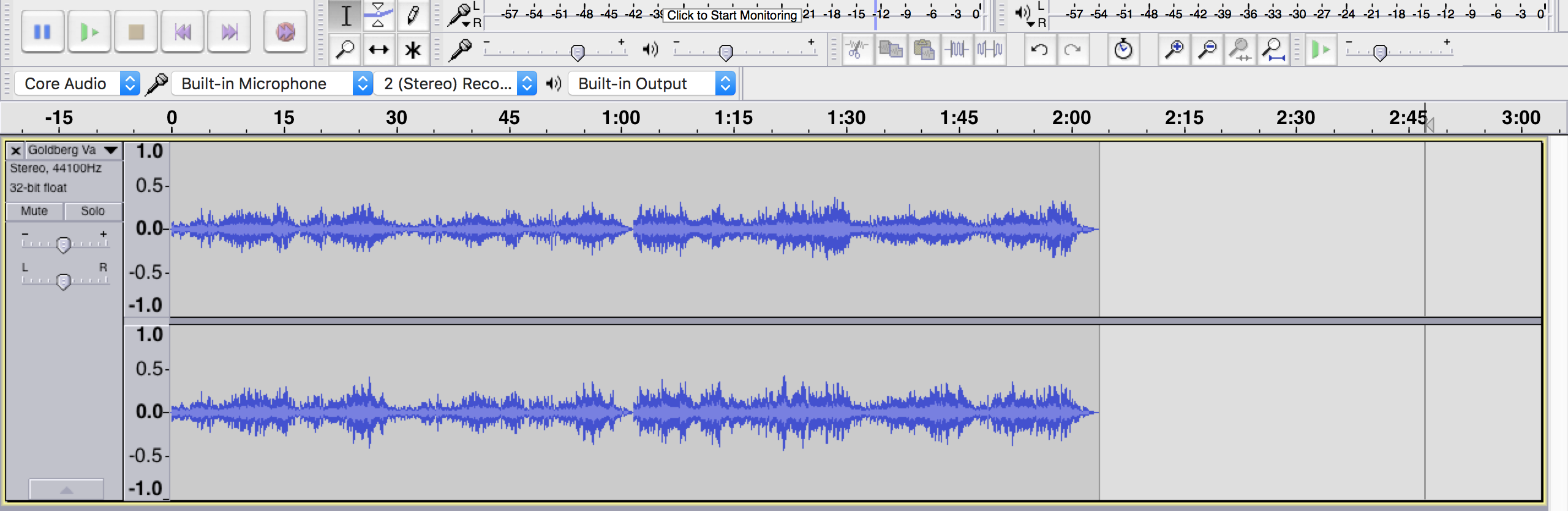 Diagrama de onda de audio de Bach en Audacity