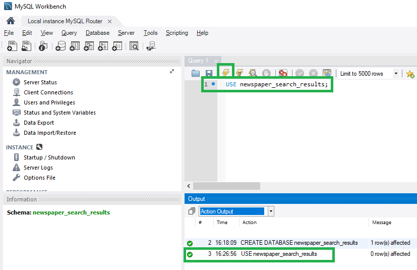 USE a database in MySQL Workbench