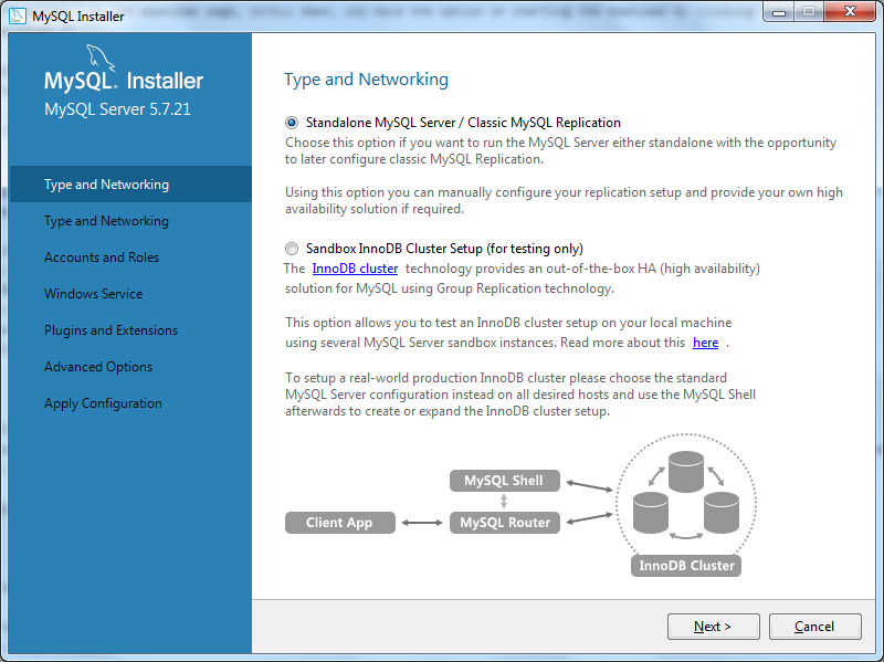 Select Standalone MySQL Server